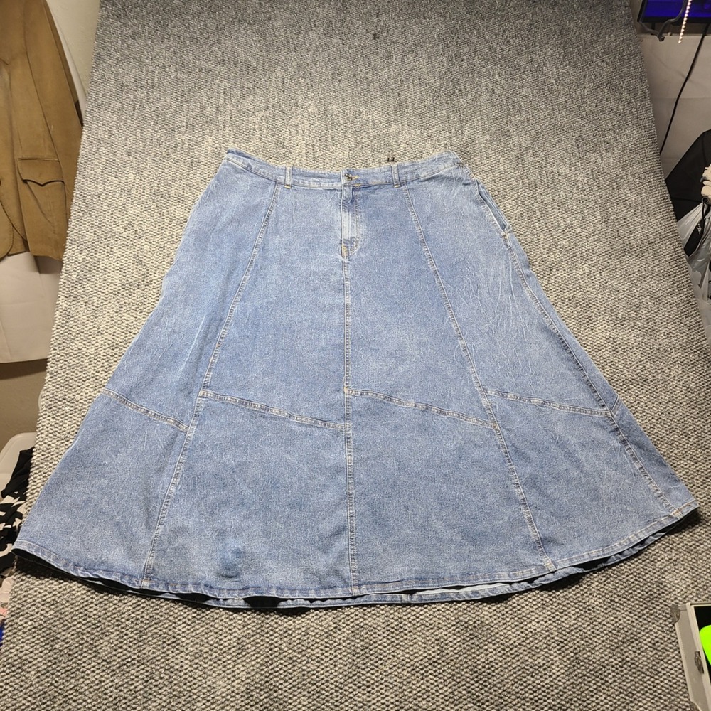 Ashley Stewart Light Wash Denim Maxi Skirt Plus Size 22 Blue A-Line Paneled
